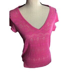 Aeropostale V-Neck Semi-see-through top  * Large * Pink  * poly cotton * EUC